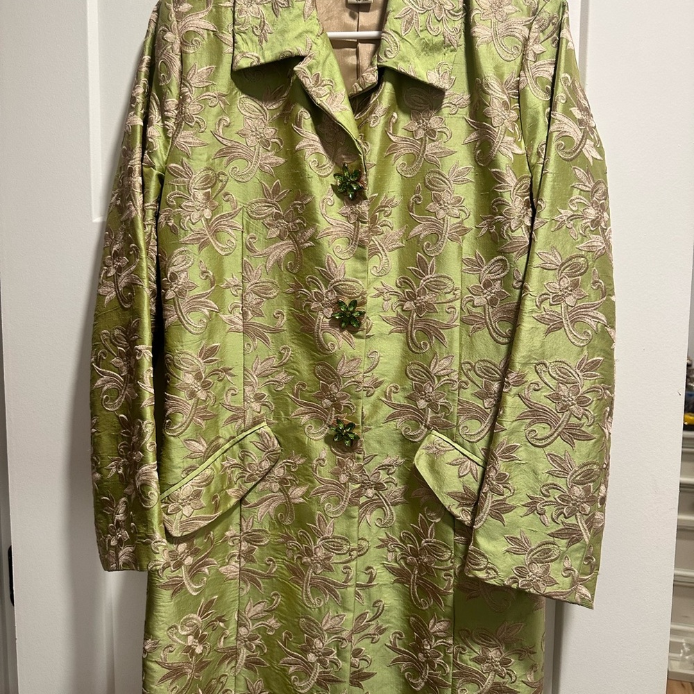Bloomingdale’s Floral Green and Beige Coat